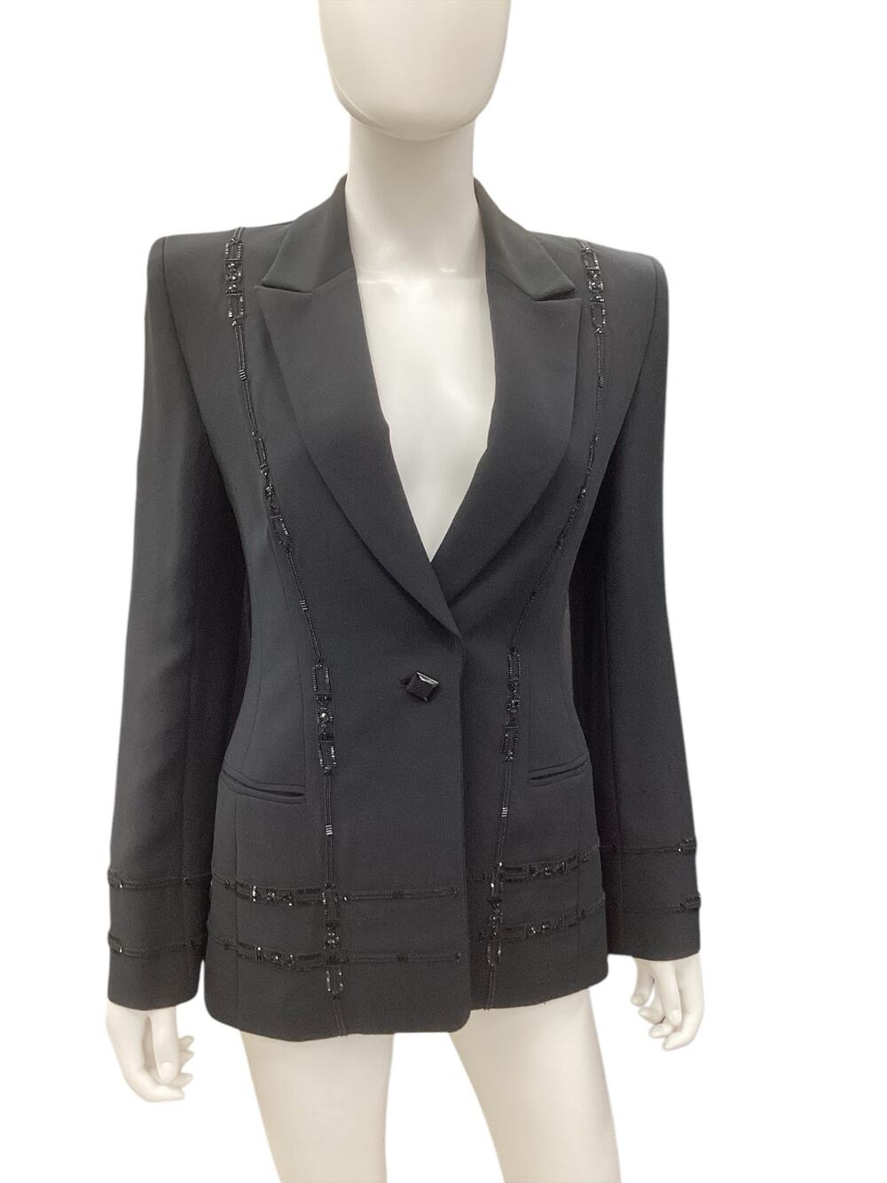 Badgley Mischka Blazer Women’s SZ 6 Beaded Design Beautifully Structured Black